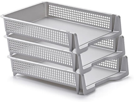 Kantoor postbakjes - Pakket van 8x stuks - A4 formaat - Zilvergrijs - Stapelbaar brievenbakjes - Kan