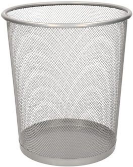 Kantoor prullenbak - 9 liter - zilver - metaal - papiermand - 19 x 23 x 27 cm