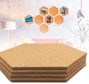 Kantoor Thuis Hout Foto Achtergrond Hexagon Stickers Zelfklevende Kurk Boord Tegels Muur Tekening Bulletin Boards 8stk