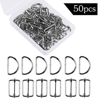 Kaobuy 25 Pcs D Vorm Ringen + 25 Stuks Metalen Rechthoek Richter Triglides Slides Gesp Voor Handtas Sleutelhanger Portemonnee