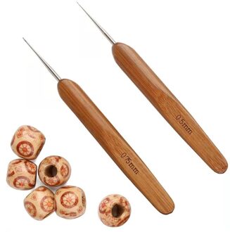 Kaobuy 2Pcs Dreadlock Haak Haak (0.5Mm + 0.75Mm) Met 6Pcs Houten Kralen, dreads Vlechten Haar Haak Haak Soft Touch Staal