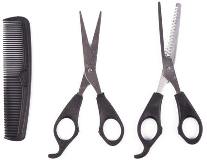 Kappersset - zwart - 3x stuks - uitdun/knipschaar - haarkam - ergonomische vingergaten