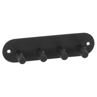 Kapstok - 4 ophang haken - metaal - zwart - 11 x 21 cm - ruimtebesparend - wandkapstok
