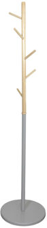 Kapstok - grijs - metaal/hout - 6 haken - 173 cm - staand