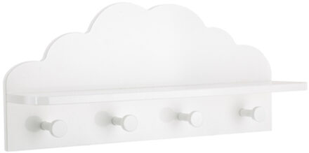 Kapstok kinderkamer - witte wolk - 4 haken en plank - MDF - 48 x 12 x 22 cm - Kapstokken