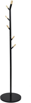 Kapstok - zwart - metaal/hout - 6 haken - 175 cm - staand