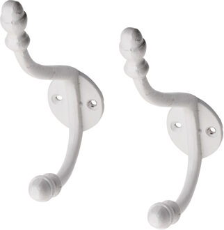 Kapstokhaken - 2x - wit - retro - aluminium - 15 x 3,5 cm - jashaken - kapstokhaakjes