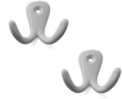 Kapstokhaken luxe - 3x - dubbele haak - aluminium - wit - 4,2 x 5,0 cm - ophang haken - jashaken