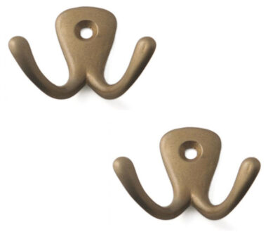 Kapstokhaken luxe - 6x - dubbele haak - aluminium - brons - 4,2 x 5,0 cm - ophang haken - jashaken