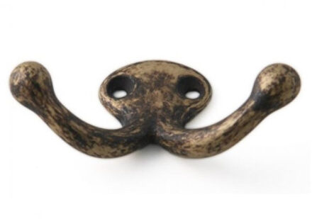 Kapstokhaken luxe - dubbele haak - aluminium - brons - 4 x 7 cm - ophang haken - jashaken