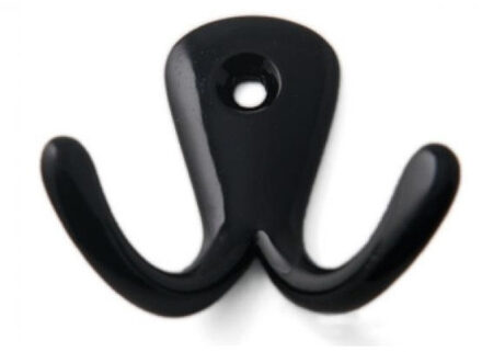 Kapstokhaken luxe - dubbele haak - aluminium - zwart - 4,2 x 5,0 cm - ophang haken - jashaken