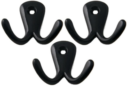 Kapstokhaken luxe - Set van 5x stuks - dubbele haak - aluminium - zwart - 4,2 x 5,0 cm - ophang hake