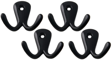Kapstokhaken luxe - Set van 8x stuks - dubbele haak - aluminium - zwart - 4,2 x 5,0 cm - ophang hake