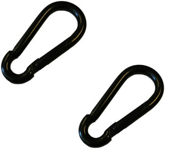 Karabijnhaak - 2x - zwart - staal - 6 cm - carabiner - 120 kg draagkracht