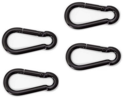 Karabijnhaak - 4x - zwart - staal - 5 cm - carabiner - 80 kg draagkracht