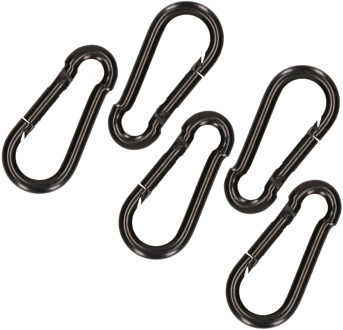 Karabijnhaak - 5x - zwart - staal - 5 cm - carabiner - 80 kg draagkracht