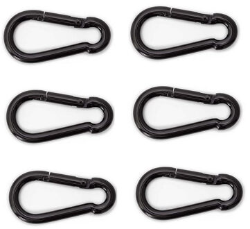 Karabijnhaak - 6x - zwart - staal - 6 cm - carabiner - 120 kg draagkracht