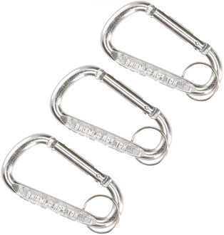 Karabijnhaak sleutelhanger - 3x - metaal zilver - 8 cm - Karabijnhaken