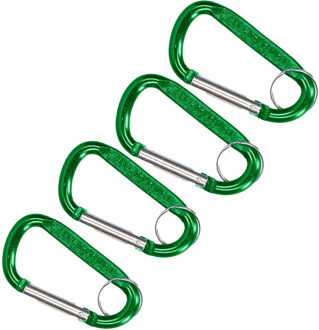 Karabijnhaak sleutelhanger - 4x - metaal - groen - 8 cm