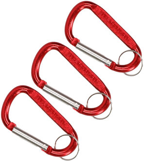 Karabijnhaak sleutelhanger sleutelhanger 3x metaal rood 8 cm - Karabijnhaken