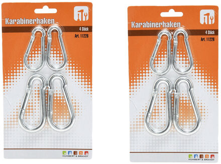 Karabijnhaken - 12x stuks - 6 en 8 cm - karabijnhaak - snaphooks/ carabiners