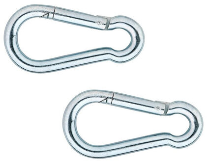 Karabijnhaken - 2x - verzinkt staal - 9 cm - karabijnhaak - snaphooks/ carabiners