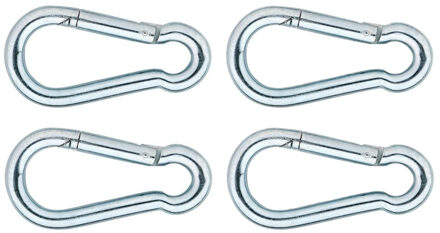 Karabijnhaken - 4x - verzinkt staal - 8 cm - karabijnhaak - snaphooks/ carabiners