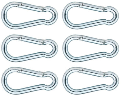 Karabijnhaken - 6x - verzinkt staal - 10 cm - karabijnhaak - snaphooks/ carabiners