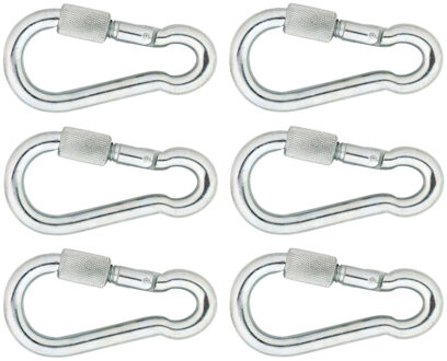 Karabijnhaken - 6x - verzinkt staal - 9 cm - karabijnhaak - snaphooks/ carabiners