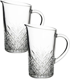 Karaf decanteer - 2x stuks - voor wijn - 1,4 liter - reli?f glas - schenkkan