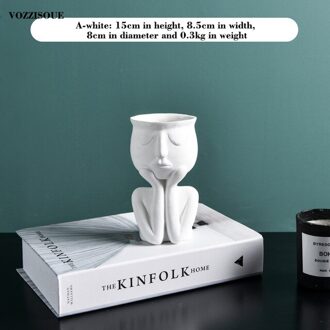 Karakter Portret Bloempot Desktop Vaas Hars Vetplanten Planten Pot Abstract Menselijk Gezicht Bloempot Thuis Micro Landschap Decor Donkergrijs