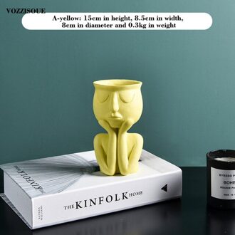 Karakter Portret Bloempot Desktop Vaas Hars Vetplanten Planten Pot Abstract Menselijk Gezicht Bloempot Thuis Micro Landschap Decor Lavendel