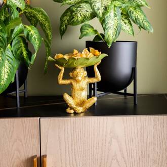 Kare Banana Leaf decoratieve kom, goud/groen, handbeschilderd goud, groen