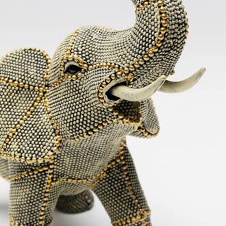 Kare decoratief figuur wandelende olifant parels, hoogte 24 cm, grijs