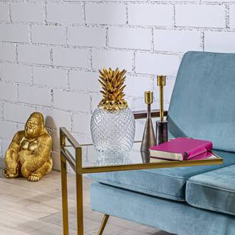 Kare decoratieve doos Ananas, hoogte 31 cm, glas, helder, goud