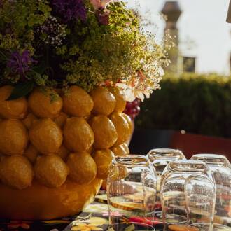 Kare decoratieve plantenbak Lemon Juice, hoogte 22 cm, Ø 34 cm, geel