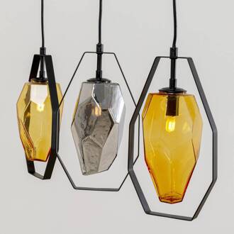 Kare Diamond Fever Dining hanglamp, zwart, 3-lamps zwart, amber, grijs
