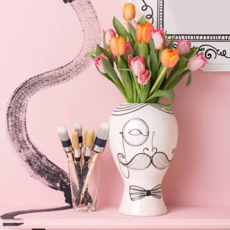 Kare Favola Men vaas, hoogte 30 cm, keramiek, zwart/wit wit, zwart