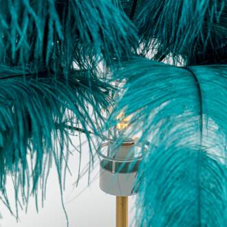 Kare Feather Palm tafellamp met veren, groen groen, messing