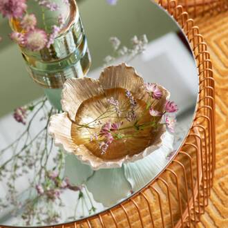 Kare Flower Bloom decoratieve kom, crème/goud, handgemaakt crème, goud