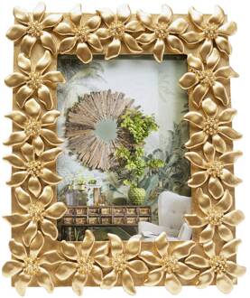 Kare fotolijst Bloem, 13 x 18 cm, polyresin, goudkleurig