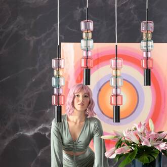 Kare hanglamp Candy Bar Colore, glas, 5-lamps, GU10 veelkleurig