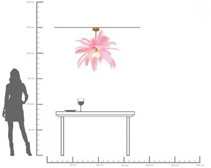 Kare hanglamp Feather Palm, roze, veren, Ø 87 cm, G9 roze, messing