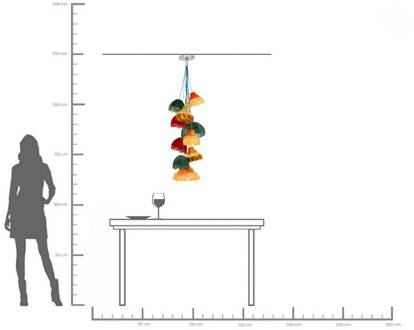 Kare hanglamp Saloon Fringes, veelkleurig, 10-lamps, E14