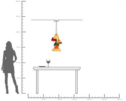 Kare hanglamp Saloon Fringes, veelkleurig, 5-lamps, E14