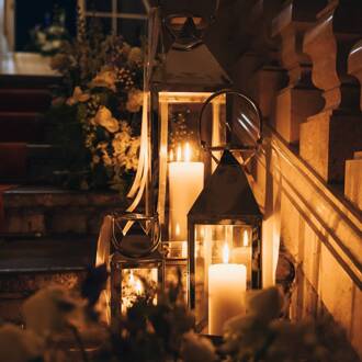 Kare Lantaarn Giardino zilver, set van 4, roestvrij staal, glas roestvrij staal, transparant