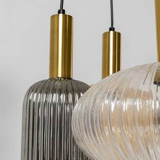 Kare Lobby Quattro hanglamp 4-lamps zwart, messing, helder, rookgrijs-transparant, amber-transparant