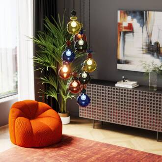 Kare Mazzo Nove hanglamp, meerkleurig glas, 9-lamps kleurrijk, zwart