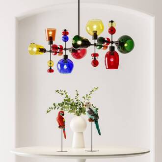 Kare Mazzo Otto hanglamp, meerkleurig glas, 8-lamps kleurrijk, zwart