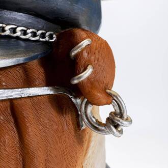 Kare Punk Dog tafellamp, blauw-grijs, kap van textiel blauw, kleurrijk